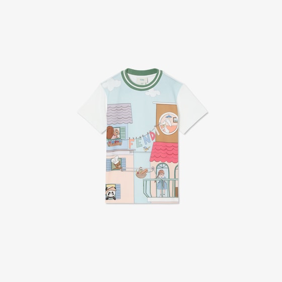 Fendi Junior cotton interlock T-shirt with oversized multicolour